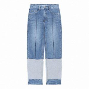 NWT SJYP - Stepped Hem Straight High Rise Jeans - Blue - S